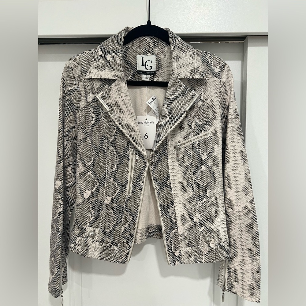 LG Black and White Leather Jacket with Snake Print